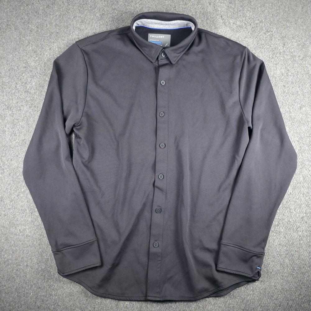 Twillory Athleisure‎ Shirt Mens Large Black Long Sleeve Button Down Performance